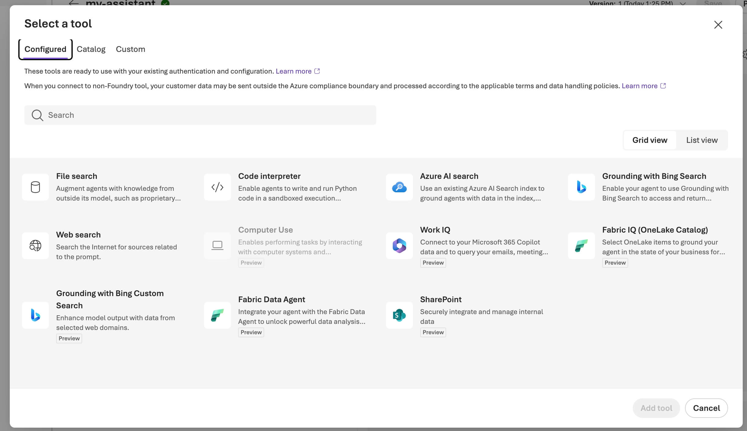 Foundry Add tool - Configured tab