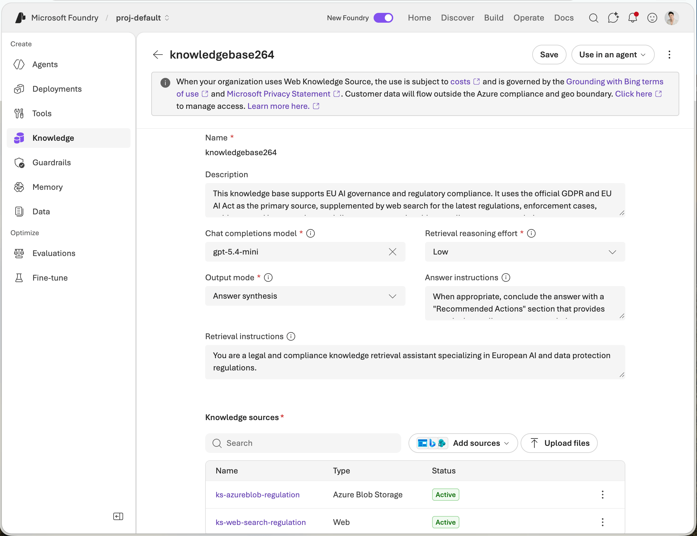 在 Microsoft Foundry 中配置 Knowledge Base